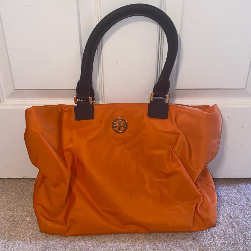 Tory Burch Orange & Navy Nylon Tote
